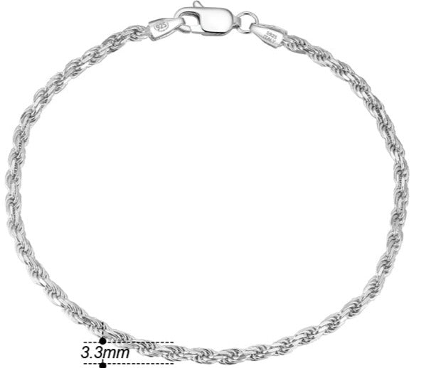 Diamond Cut Braided Rope Bracelet 3.3 mm