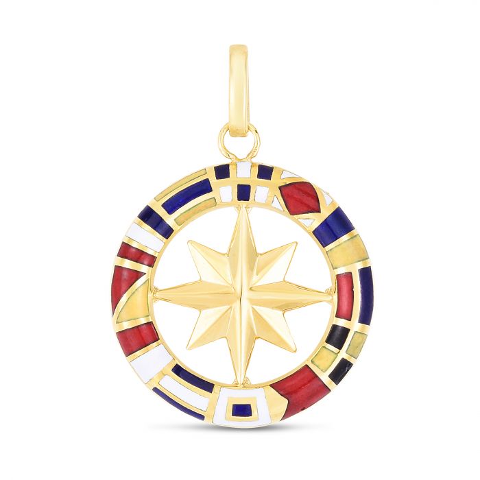 14K Men's Maritime Flag Compass Pendant