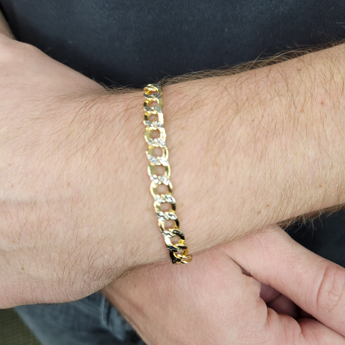 10K Gold Curb Pave Chain Bracelet 6.5 mm