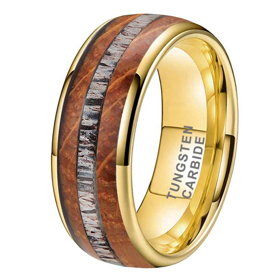 Whisky Wood Deer Antler Inlay Tungsten Ring