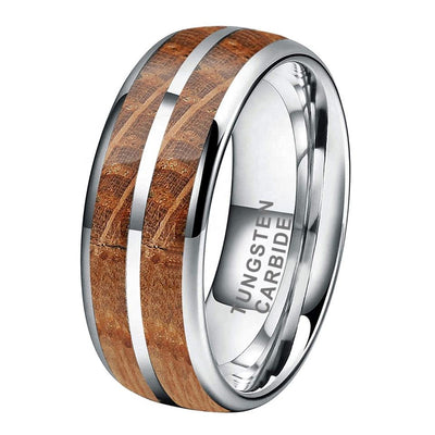 Whisky Barrel Wood Inlay Tungsten Ring