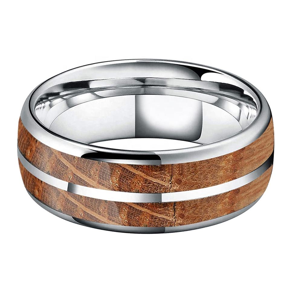 Whisky Barrel Wood Inlay Tungsten Ring