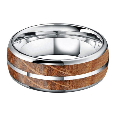 Whisky Barrel Wood Inlay Tungsten Ring