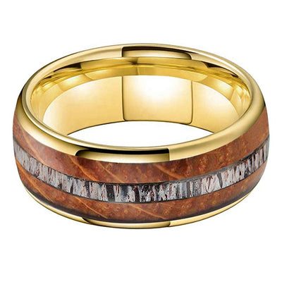 Whisky Wood Deer Antler Inlay Tungsten Ring