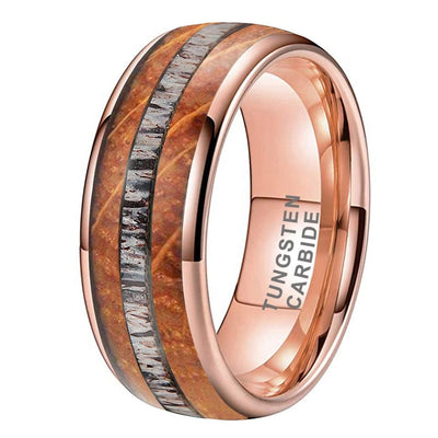 Whisky Wood Deer Antler Inlay Tungsten Ring