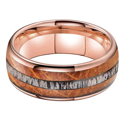 Whisky Wood Deer Antler Inlay Tungsten Ring