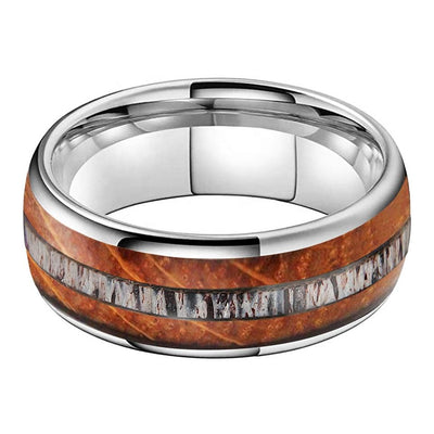 Whisky Wood Deer Antler Inlay Tungsten Ring