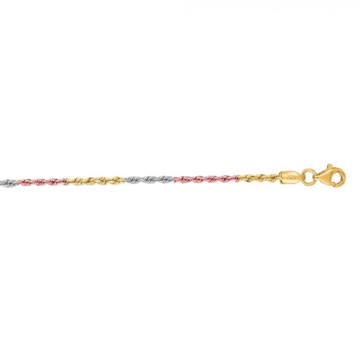 10K Gold Rope Chain Bracelet 2.3 mm