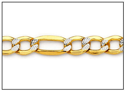 14K Gold Figaro White Pave Bracelet 7.6 mm